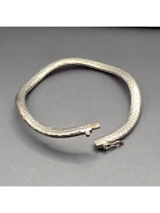 VTG Hammered Sterling Silver Bangle Bracelet Wavy Puffy Organic Statement 7.5" - Picture 6 of 10
